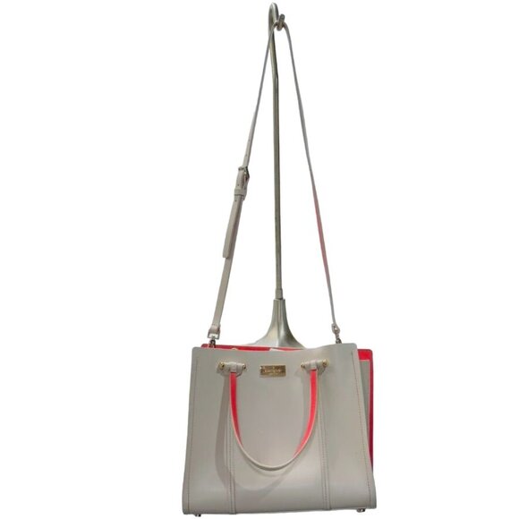 KATE SPADE Arbour Hill Elodie Handbag Beige Red Adjust Detachable Strap Handles - Picture 2 of 15